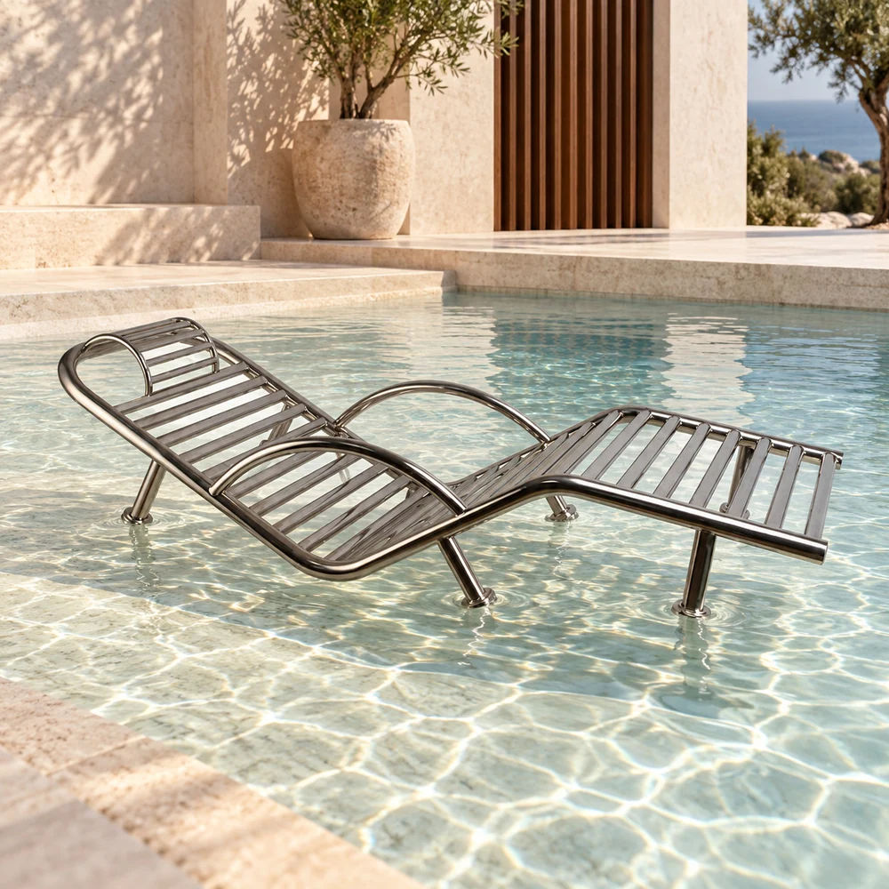 ZeroRitual One — Espreguiçadeira gravidade zero em inox para piscina