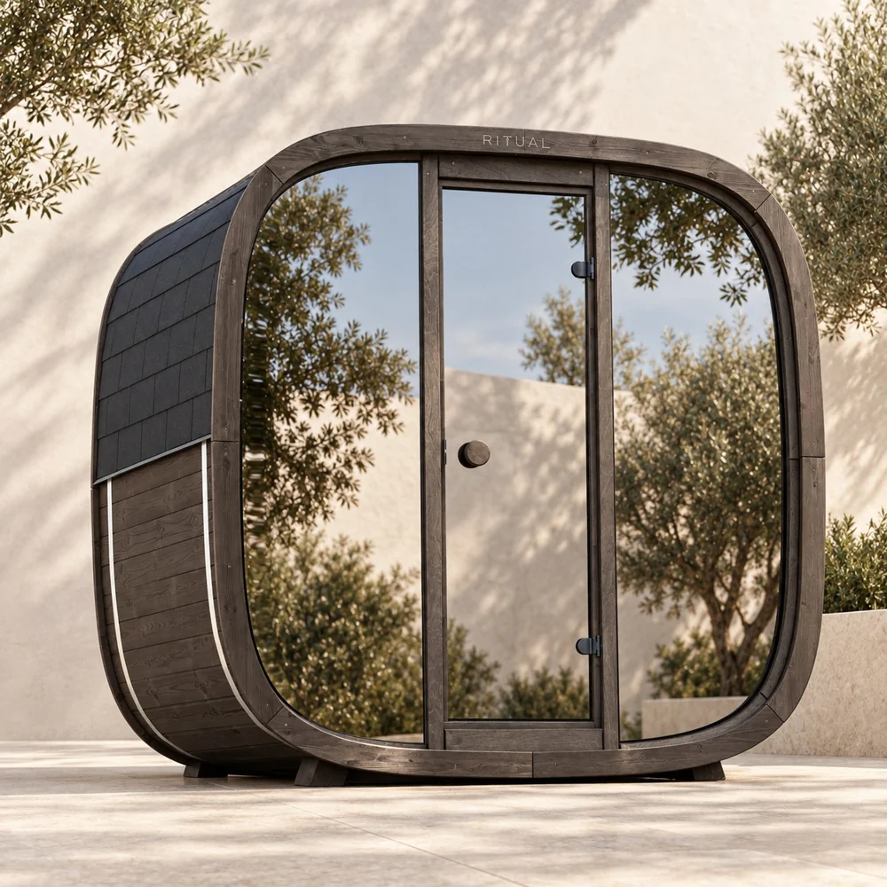 SaunaRitual Mirror — Sauna com fachada espelhada